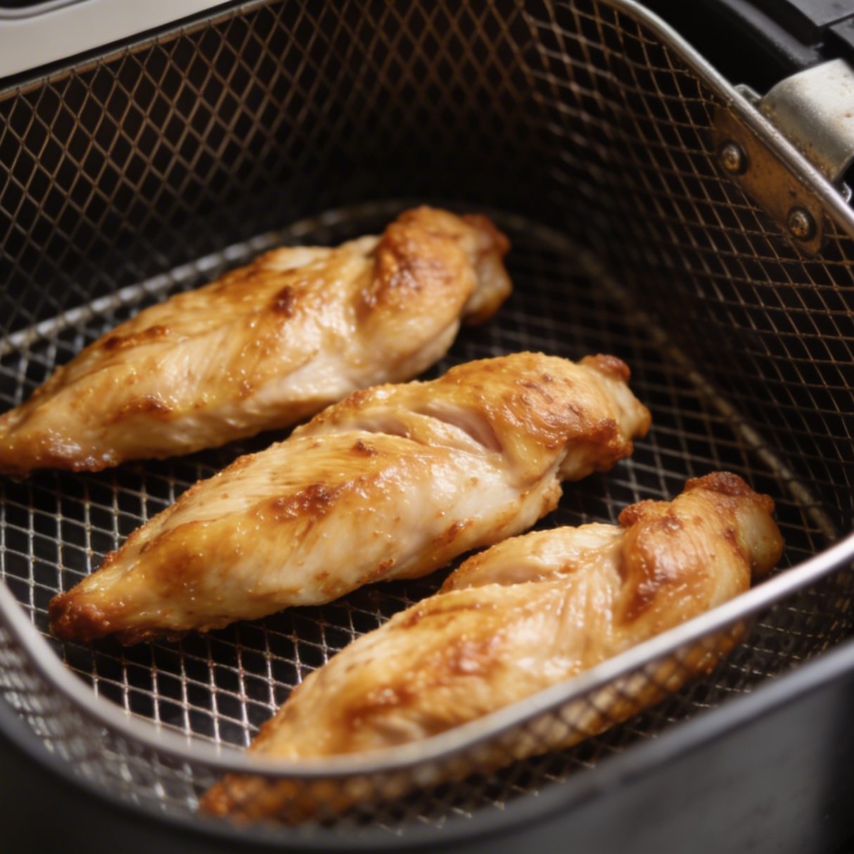Aiguillettes de poulet dorees dans un airfryer