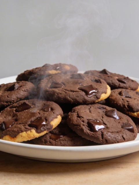 Assiette de cookies aux pepites de chocolat fumants