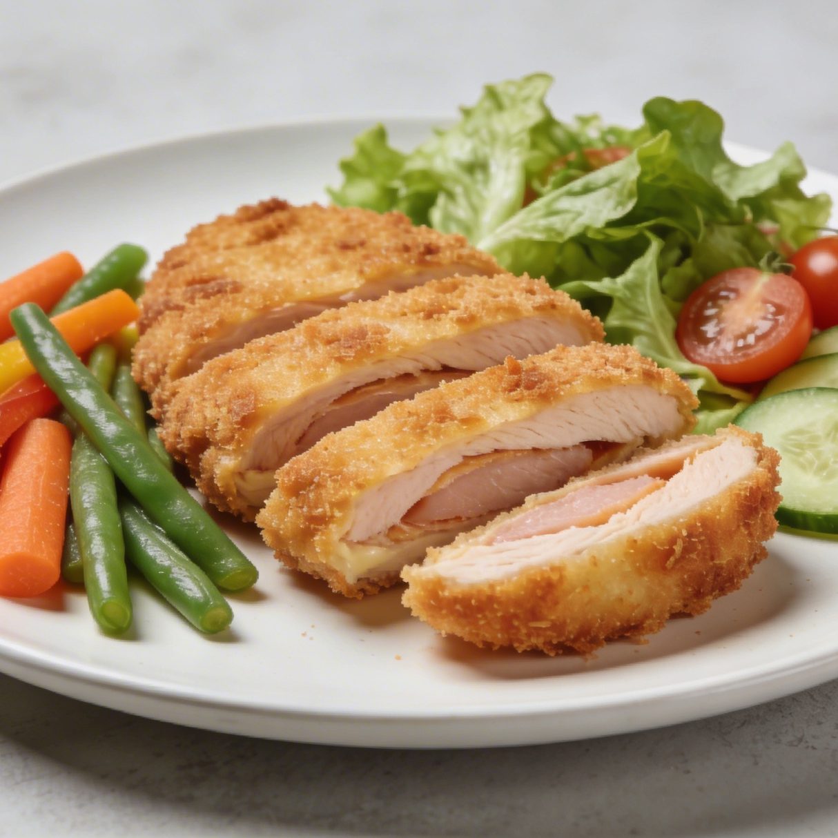 Assiette de cordon bleu avec legumes et salade