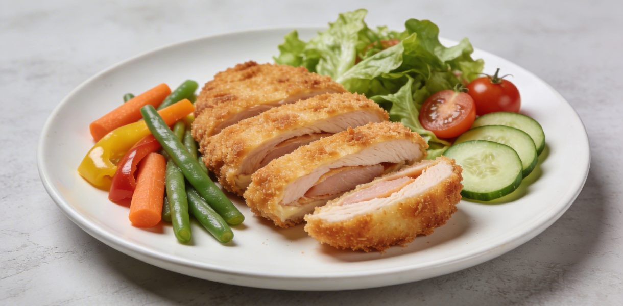 Assiette de cordon bleu avec legumes et salade