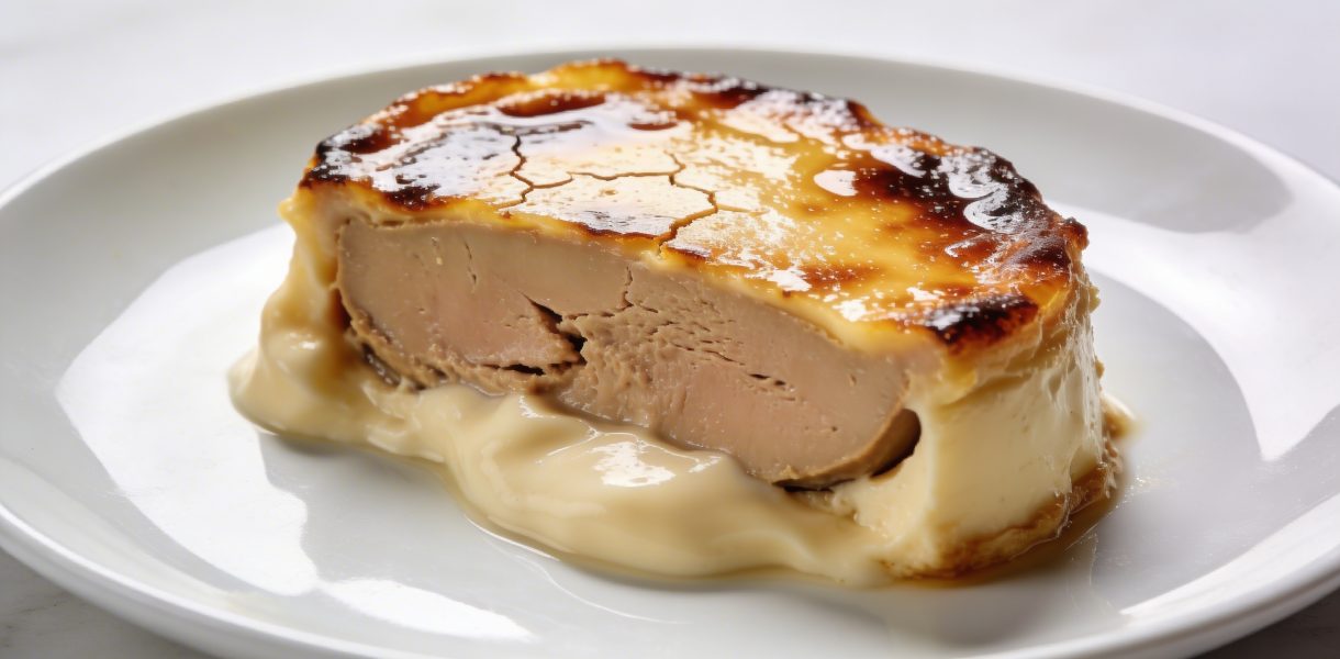 Assiette elegante avec foie gras creme brulee caramélise