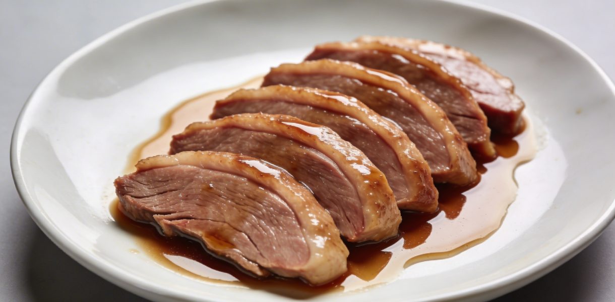 Assiette de filets de canard nappes de sauce