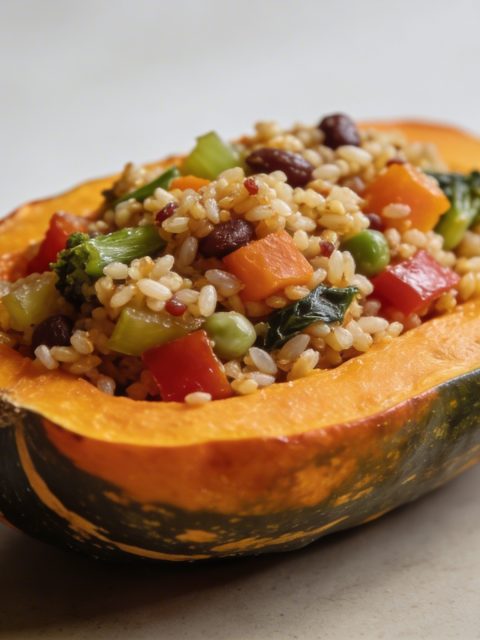 Assiette en gros plan avec courge farcie colorée