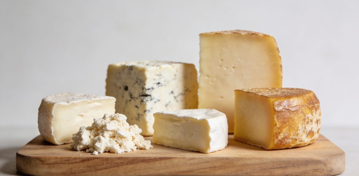 Assortiment de fromages artisanaux sur planche en bois