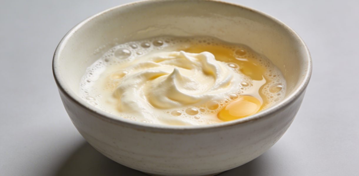 Bol en céramique avec jaunes d oeufs fouettés