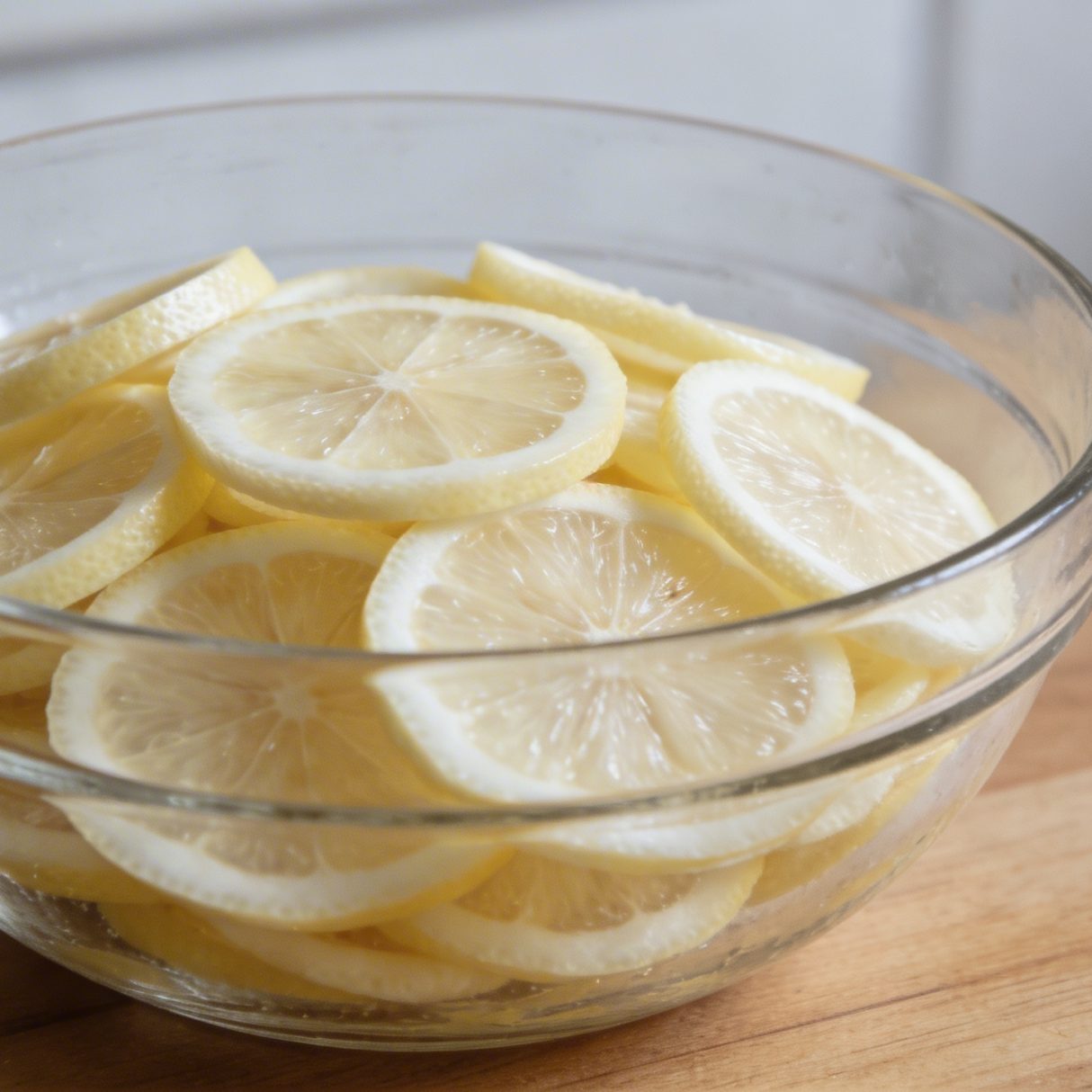 Bol de citron tranches nombreuses sur table cuisine