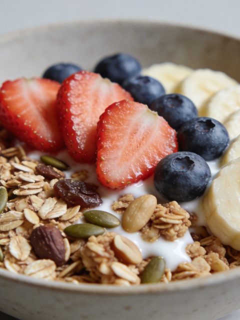 Bol de granola fait maison avec fruits frais