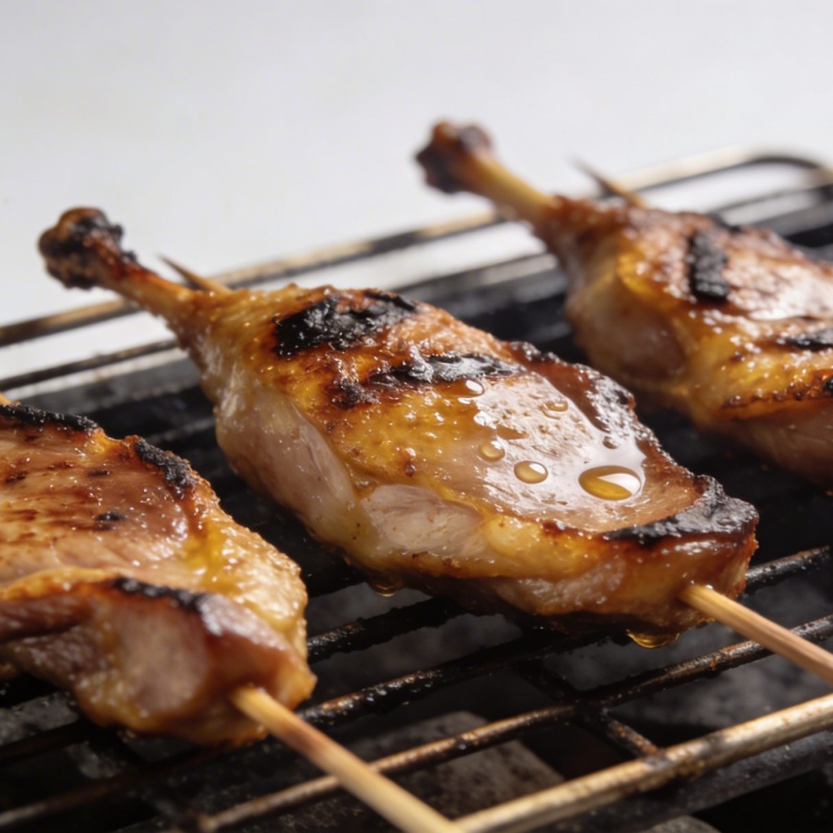 Brochettes de magret de canard grillees sur barbecue
