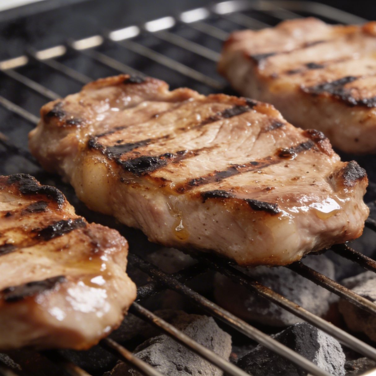 Cotelettes de porc marinees grillees sur barbecue