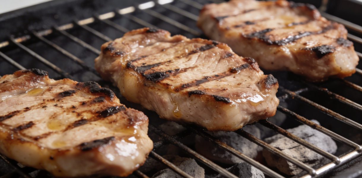 Cotelettes de porc marinees grillees sur barbecue