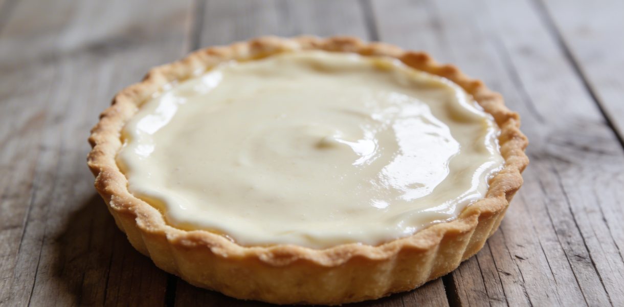 gros plan tarte cremeuse alsacienne sur table en bois