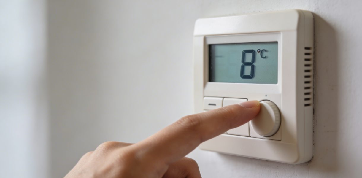 Gros plan sur un thermostat mural affichant 8 degrés