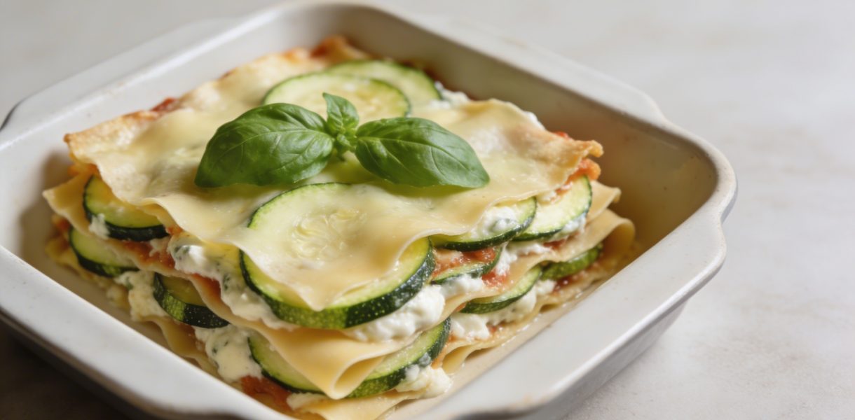Plat de lasagnes aux courgettes vu de dessus