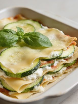 Plat de lasagnes aux courgettes vu de dessus