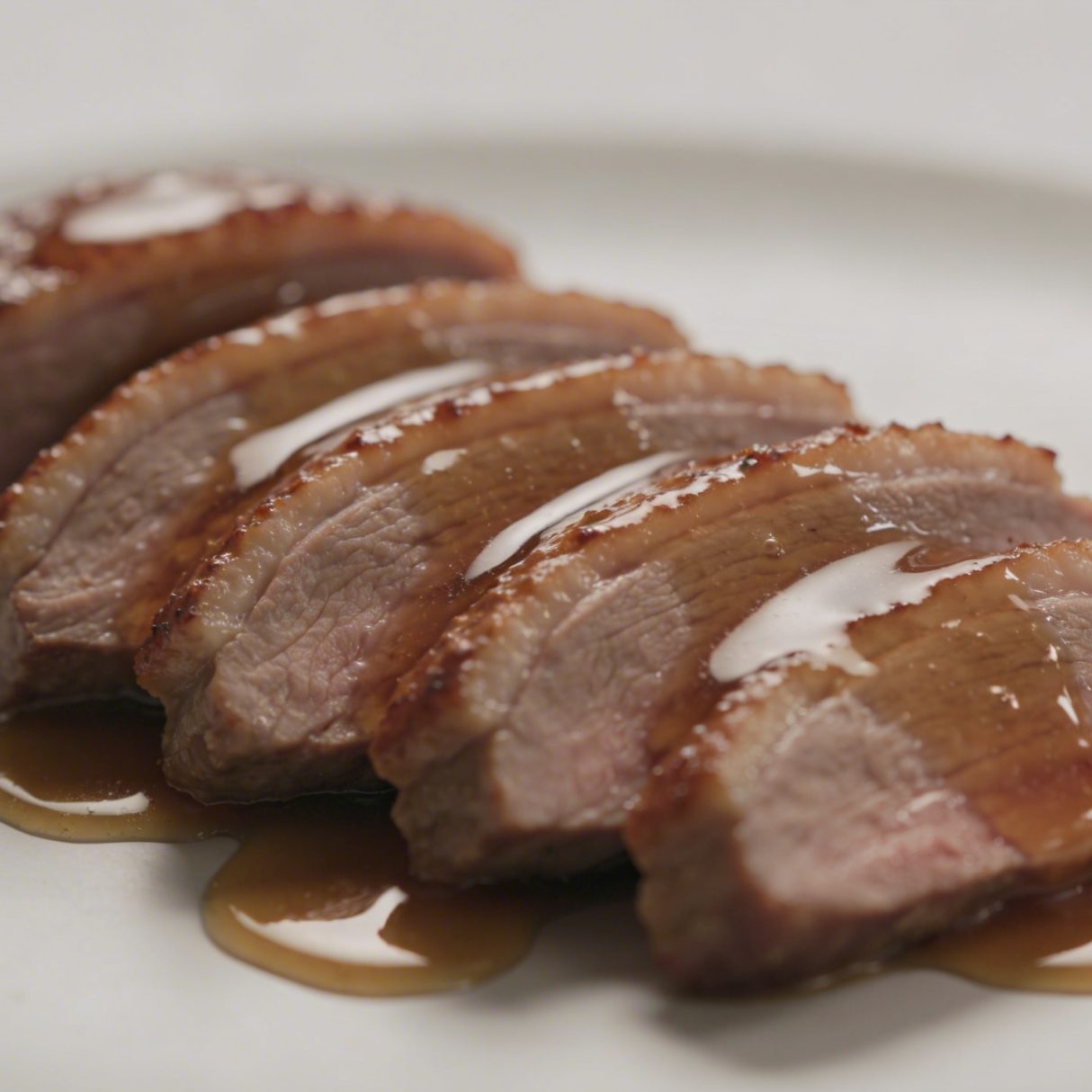 Magret de canard tranche nappé de sauce miel