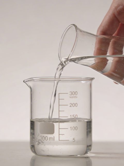 Main nue versant 300 ml dans un verre gradué