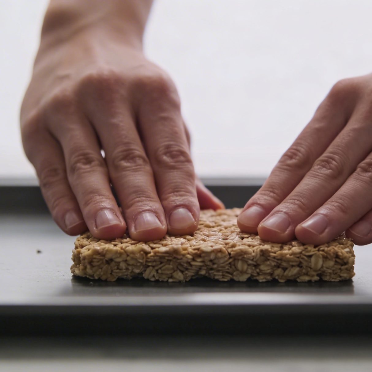 mains façonnant barres de cereales sur plaque