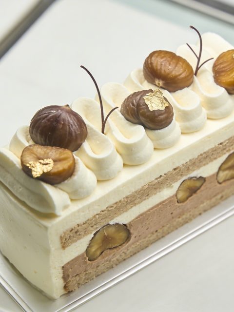 Patisserie vue du dessus gateau creme marron
