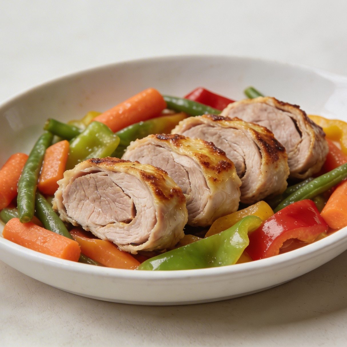 Assiette de paupiettes de veau et legumes colorés
