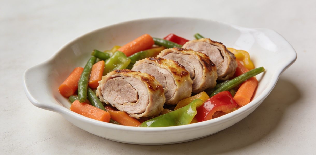 Assiette de paupiettes de veau et legumes colorés
