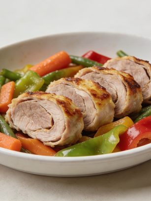 Assiette de paupiettes de veau et legumes colorés