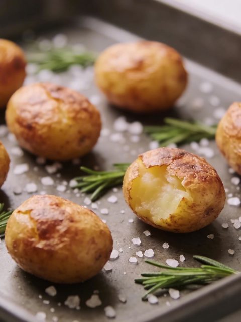 Plaque de petites pommes de terre roties au four