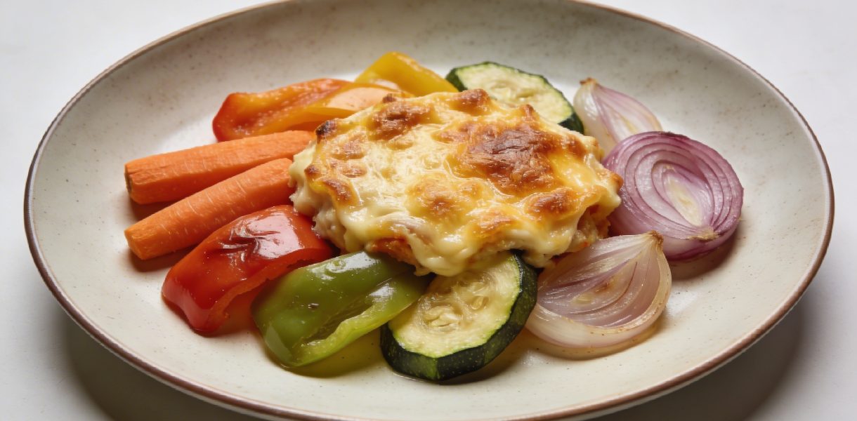 Plat ovale de legumes colores couches et gratines