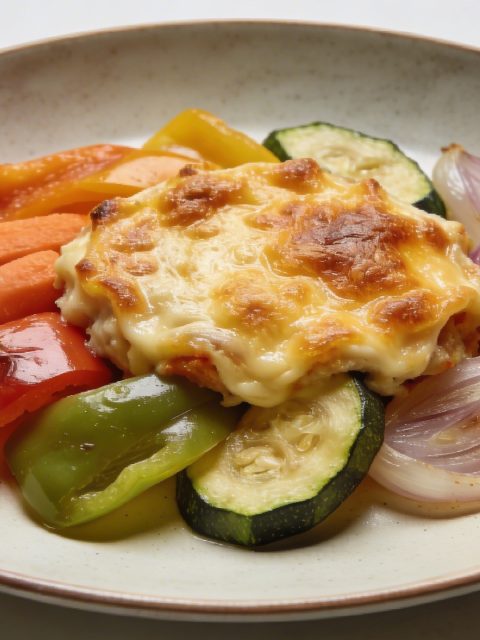 Plat ovale de legumes colores couches et gratines