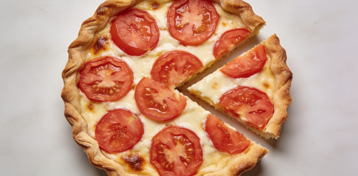 Quiche aux tomates tranchee vue de dessus