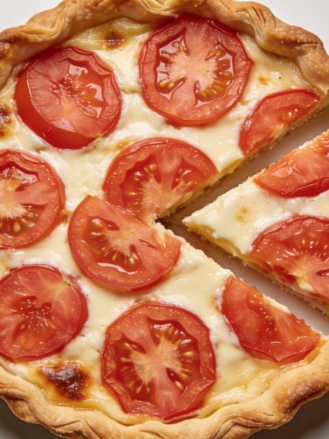 Quiche aux tomates tranchee vue de dessus