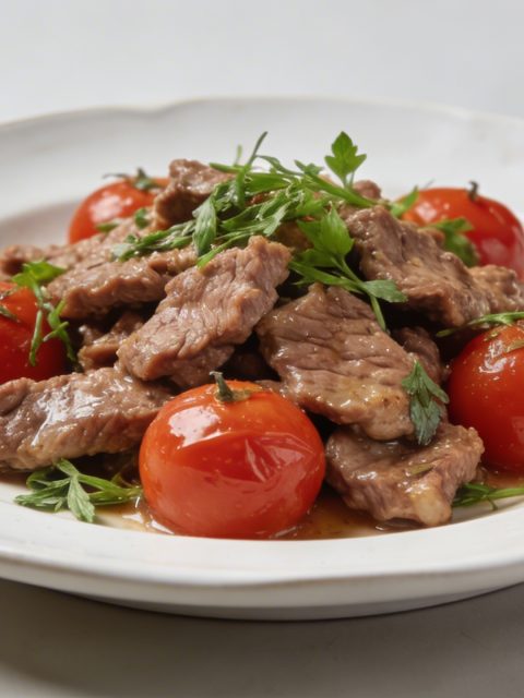 Assiette de saute de veau italien avec tomates et herbes