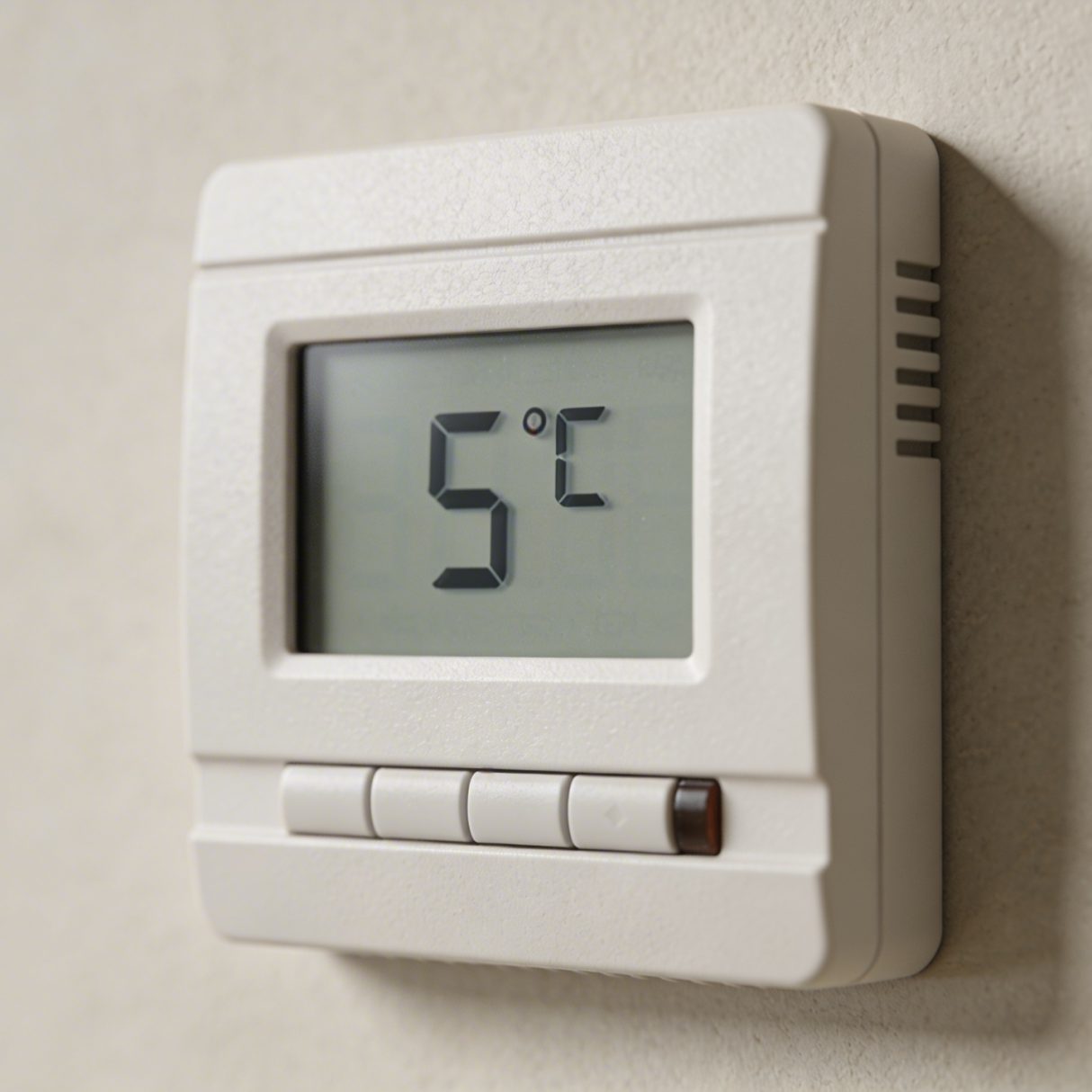 Gros plan sur thermostat mural affichant 5 degres