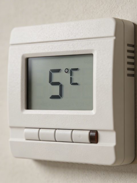 Gros plan sur thermostat mural affichant 5 degres
