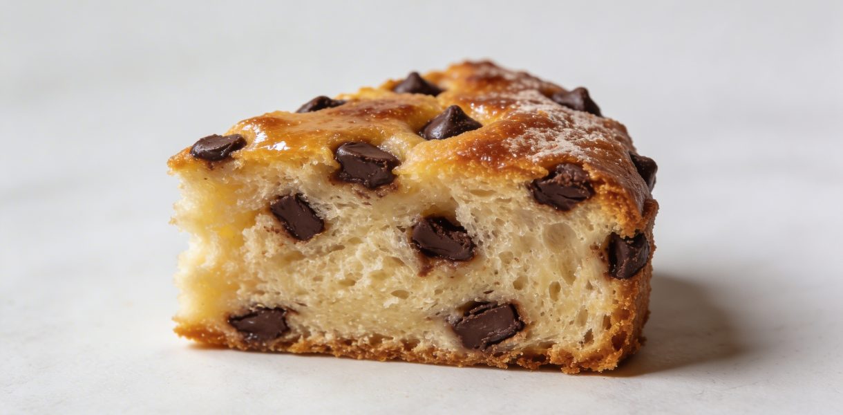 Tranche de cake dore aux pepites de chocolat