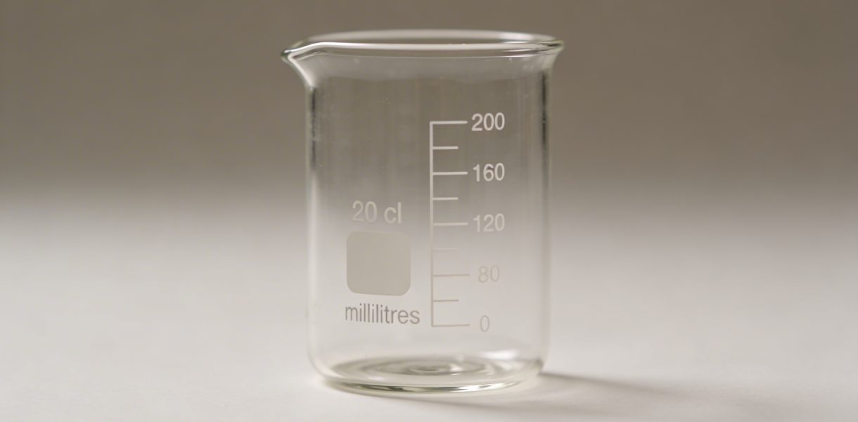 Verre doseur transparent montrant 20 cl et millilitres